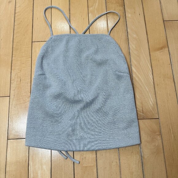 URBAN OUTFITTERS Sparkly Silver Strappy Lace Up Crop Top Size Small - Picture 3 of 7